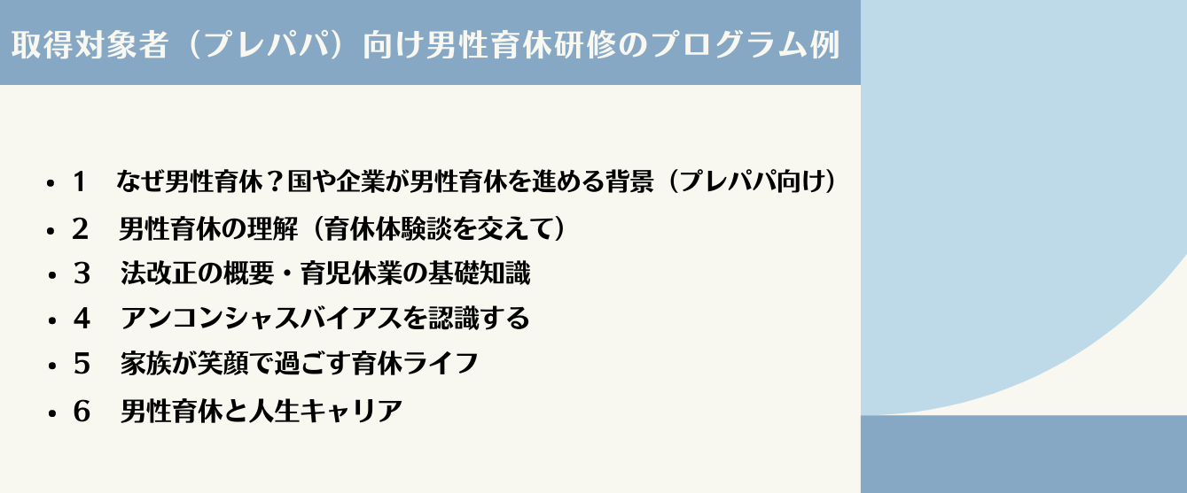 プレパパ向け 男性育休研修プログラムの一例